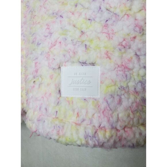 Justice Cotton Candy Pastel Multicolor Hooded Half Zip Sherpa Pullover in Blush - Picture 7 of 11